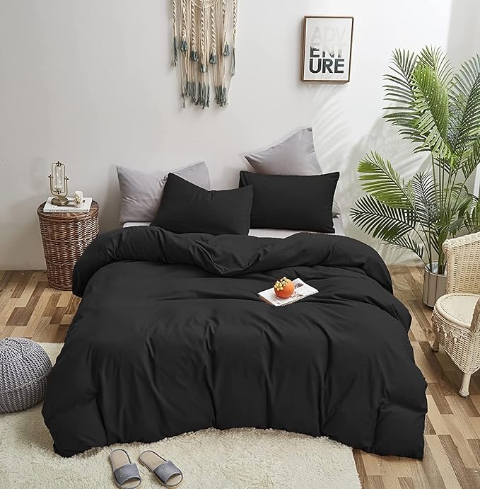 Pureant Black Comforter California King Black Bedding Set Pure Black Comforter Cal King for Women Men Soft Breathable Dark Color Comforter Set 3 Pieces Lightweight Black Comforter Set All Black Bed