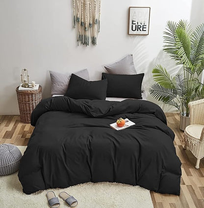 Pureant Black Comforter California King Black Bedding Set Pure Black Comforter Cal King for Women Men Soft Breathable Dark Color Comforter Set 3 Pieces Lightweight Black Comforter Set All Black Bed