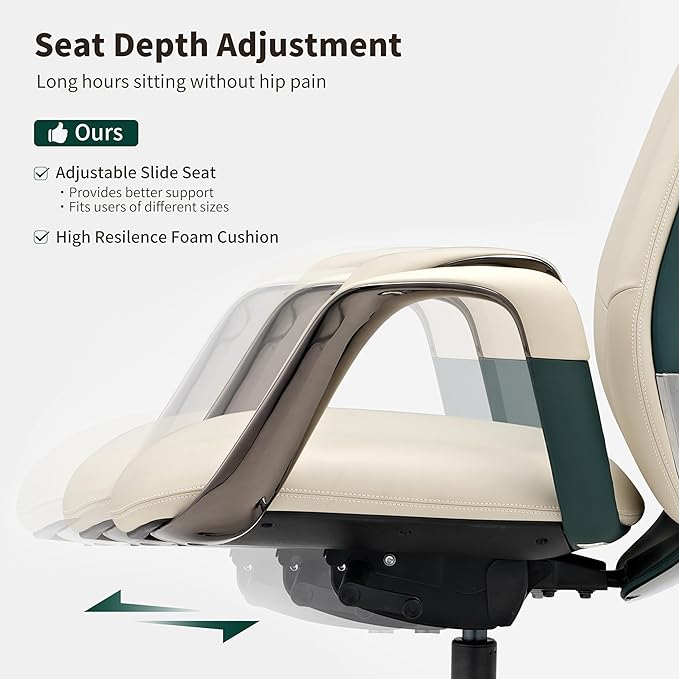 EUREKA ERGONOMIC Comfortable Office Chair Ergonomic Desk Chair, Genuine Leather Office Chair Big and Tall Executive Chair with Lumbar Support, Modern Ergonomic Chair with Wheels for Home Office- Beige