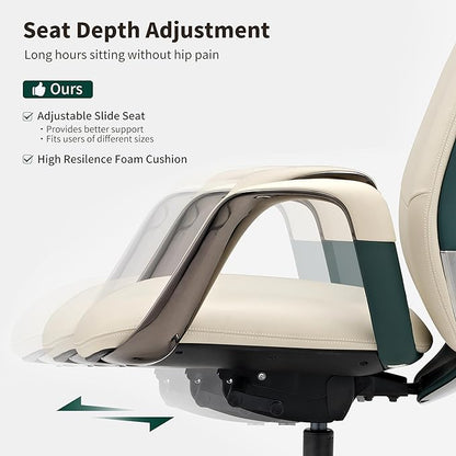 EUREKA ERGONOMIC Comfortable Office Chair Ergonomic Desk Chair, Genuine Leather Office Chair Big and Tall Executive Chair with Lumbar Support, Modern Ergonomic Chair with Wheels for Home Office- Beige