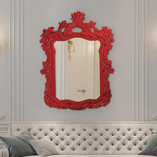Howard Elliott Turner Large Ornate Mirror, Red Ornate Mirror Beveled Edges Rectangular Vanity Mirror with Baroque Scroll Pattern for Bedroom, Living Room, Bathroom & Entryway, 56 x 42 Inch
