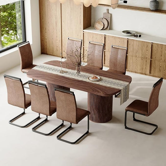 79" Dining Table Set for 8,Large Rectangular Dining Table Set for 8 with Cushioned Chairs,Modern Mid-Century Wood Dining Room Table Set for 8,Ideal for Dining & Gatherings (Walnut)
