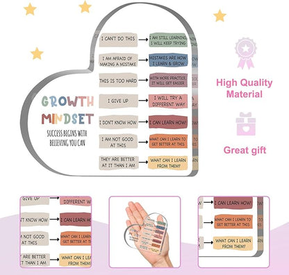 Growth Mindset Decor, Mental Health Therapy Office Classroom Art Educational Acrylic Heart Inspirational Gift Change Your Mindset Decorations Positive Sayings Gifts for Teacher Students School