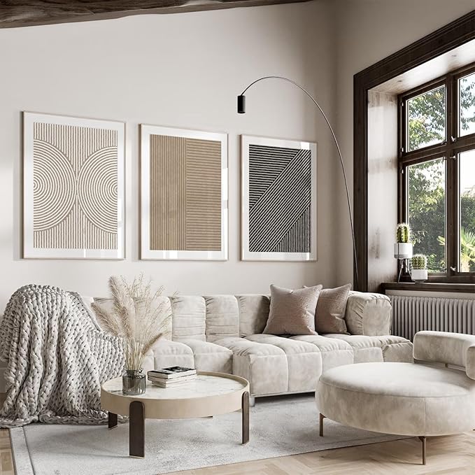 Boho Modern Wall Art Pictures Neutral Abstract Canvas Wall Decor Minimalist Line Wall Art Beige Brown Black Poster Mid Century Painting Artwork for Living Room Bedroom 24x36 Inch Unframed Set of 3