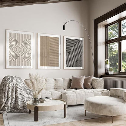 Boho Modern Wall Art Pictures Neutral Abstract Canvas Wall Decor Minimalist Line Wall Art Beige Brown Black Poster Mid Century Painting Artwork for Living Room Bedroom 16x24 Inch Unframed Set of 3