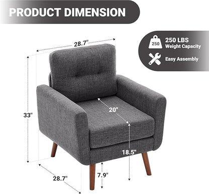 Tbfit Linen Fabric Accent Chairs Set of 2, Mid Century Modern Armchair for Living Room, Bedroom Button Tufted Upholstered Comfy Reading Accent Chair Sofa(Grey)