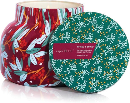 Capri Blue Pattern Play Signature Holiday Candle - Luxury Holiday Scented Candle for Home- Long Lasting Soy Wax Blend - Comes in Decorative Glass Jar (Tinsel & Spice, 19 oz)