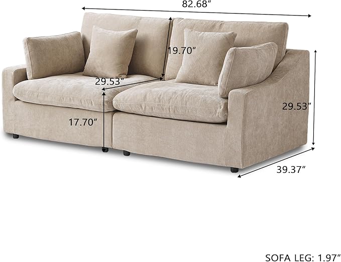 Cloud Couch Modular Sectional Sofa,82.68" Oversized LoveSofa, Down Filled Convertible Wide Seater for Living Room Set, Covers Washable&Replaceable,Khaki