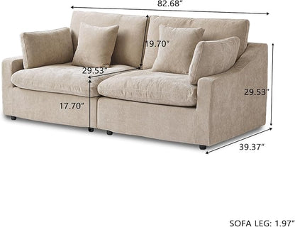 Cloud Couch Modular Sectional Sofa,82.68" Oversized LoveSofa, Down Filled Convertible Wide Seater for Living Room Set, Covers Washable&Replaceable,Khaki