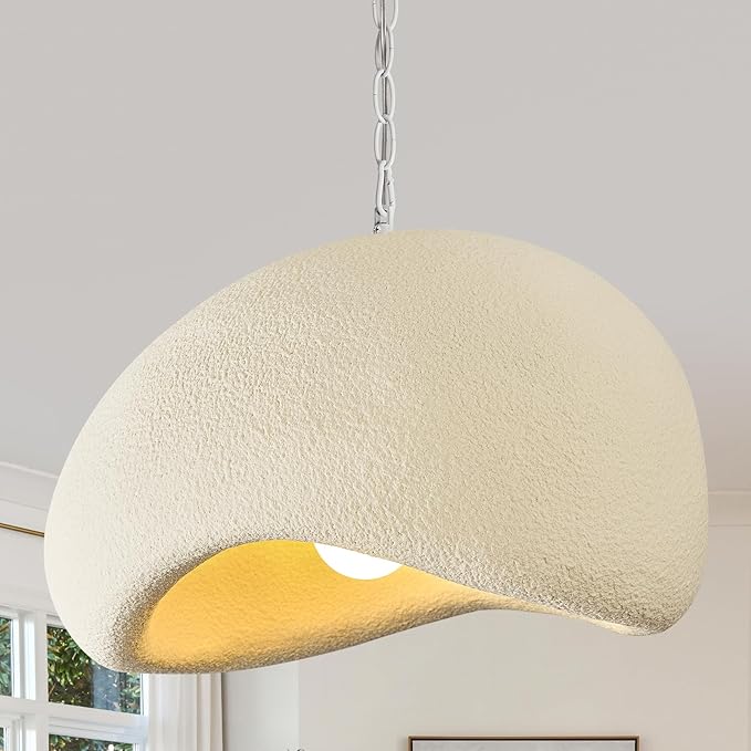 Wabi Sabi Pendant Lights,23.6in White Modern Pendant Light Resin Hanging Lamp Kitchen Island Lighting Modern Japandi Chandelier for Dining Room Bedroom Hallway Restaurant Foyer