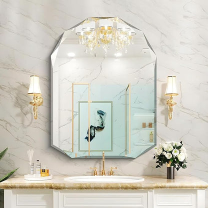 KOCUUY 30"x40" Frameless Wall Mirror, Arched Shape with Diamond-Shaped Beveled Edge,Unframed Decorative with Upgraded Shatterproof Glass,Unique Frameless Mirror for Bathroom,Living Room,Bedroom