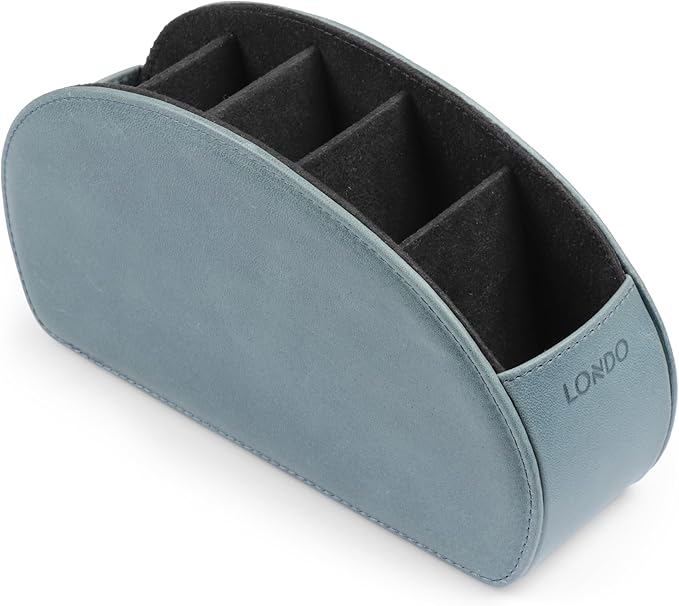 Londo Remote Control Holder with 5 Pockets - Store DVD, Blu-Ray, TV, Roku or Apple TV Remotes - Italian Genuine Leather with Suede Lining - Slim, Compact Living or Bedroom Storage