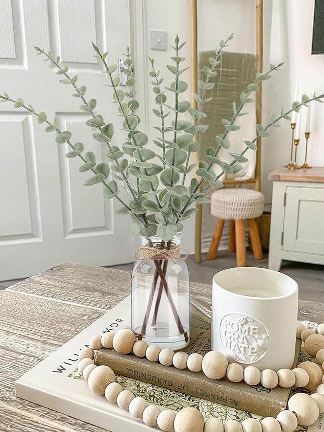 Artificial Eucalyptus Stems in Glass Vase with Faux Water，15.75" Fake Plants for Home Decor Office Bathroom & Farmhouse Weddings - Faux Greenery Plants Decorations