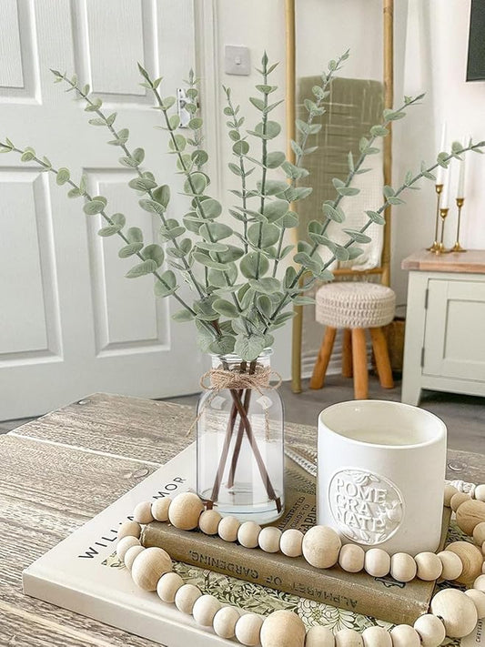 Artificial Eucalyptus Stems in Glass Vase with Faux Water，15.75" Fake Plants for Home Decor Office Bathroom & Farmhouse Weddings - Faux Greenery Plants Decorations