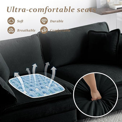 SoarFlash Chenille Sectional Sofa, Comfy Modular Loveseat Sofa, Modern 2-Seat Couch Deep Seat Sofa Set for Living Room,Black