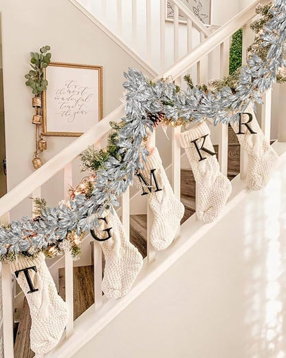 3 Pcs 6FT Christmas Garland Silver Glittered Artificial Magnolia Leaves for Mantle Christmas Tree Decorations Indoor Outdoor Hanging Garland Ornaments Garden Door Wall Window Stair Holiday Home Decor