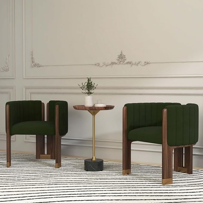 Velvet Fluted Accent Chair for Living Room with Wood Frame, High Resilience Foam, Elegant Modern Armchair (Green)