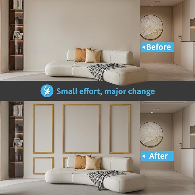 Art3d Pre-Cut Wall Molding Set of 6 pcs, Ready-to-Assemble Wainscoting Panels for Interior Wall Décor Living Room Bedroom Accent Wall - Installed with Glue, 3 Top 3 Bottom, Antique Gold