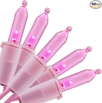 YULETIME Pink LED Christmas Lights with Pink Wire, 33 ft 100 Count UL Certified Commercial Grade Holiday String Light Set