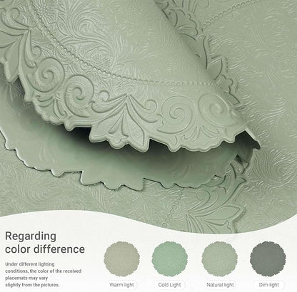 Noctiflorous Round Faux Leather 15 Inch Placemats Set of 4 Waterproof Wipeable Heat Resistant Tablemat for Dining Table Kitchen Non Slip Oilproof Table Place Mat for Indoor Outdoor(A Green, 4)