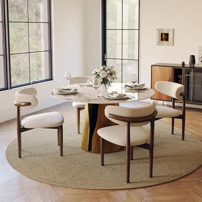 POVISON 47" Round Dining Table for 4, Modern Dining Table,Pandora Sintered Stone Dining Tabletop with Bronze Carbon Steel Pedestal for Dining Room (Dining Room Table Only)