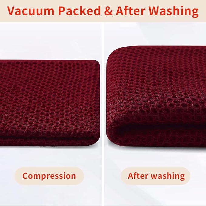 Homaxy 100% Cotton Kitchen Towels and Dishcloths Set, 12 x 12 Inches and 13 x 28 Inches, Set of 12 Bulk Kitchen Towels Set, Ultra Soft Absorbent Dish Cloths for Washing Dishes, Burgundy