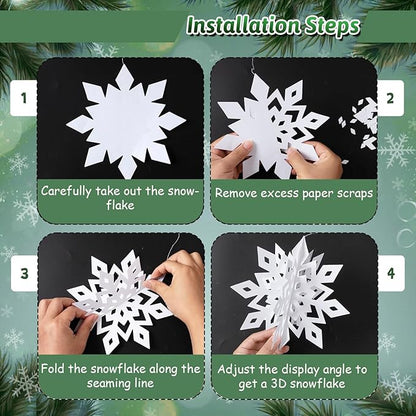 OuMuaMua Christmas Snowflake Decorations Indoor, 24PCS 3D Paper Snowflakes Hanging Ornaments Snowflake Garlands for Xmas Christmas Tree Winter Wonderland New Year Party Home Decorations