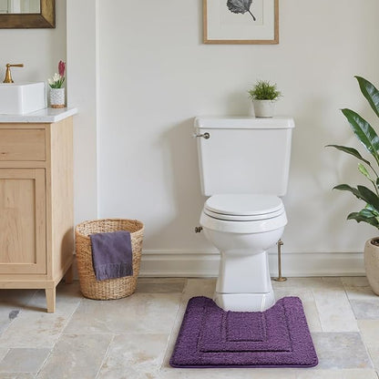 GRANNY SAYS Bathroom Toilet Rugs U Shaped, Bath Mats for Bathroom, Bath Rugs Non Slip Washable, Absorbent Microfiber Toilet Mat, Soft Plush Shaggy, 20" x 24", Purple