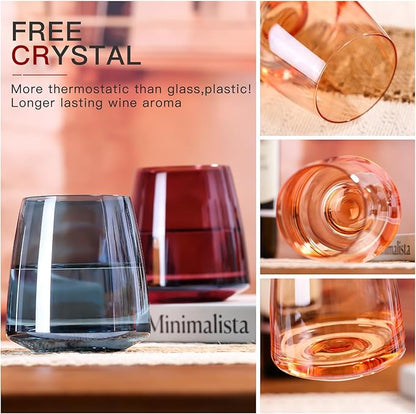 Stemless Colored Wine Glasses Set of 6-15oz Colorful Wine Glasses,Perfect Red Wine Glass Stemware for Wine Lover in Wedding,Engagement Gifts