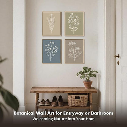 DAJONART Neutral Boho Botanical Wall Art Set of 4,Terracotta & Sage Green Abstract Prints Framed Canvas for Boho, Japandi, and Earth Tone Home Decor, Abstract Earth-Tone Botanical Canvas Art,11x14 in