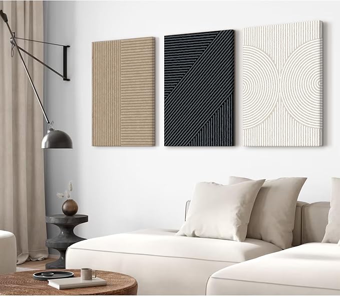 Modern Abstract Pictures Wall Art Boho Neutral Canvas Wall Art Minimalist Line Wall Decor Beige Black Brown Artwork Abstract Modern Painting Prints for Living Room Bedroom 12x16x3 Inch Wrapped Canvas