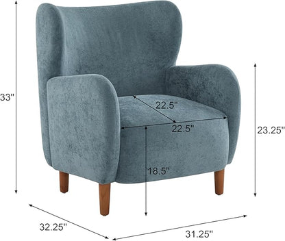 Christopher Knight Home Dolly Mid-Century Modern Velvet Upholstered Wingback Club Chair, Living Room Lounge Chair for Relaxation, Reading Armchair, Solid Wood Living Room Accent Chair, Aqua Blue+Brown