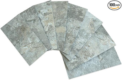 AULIGET 3" x 6" Subway Tile Peel and Stick Backsplash, Thick PVC Stick on Wall Tiles (100, Grey & Brown Slate)