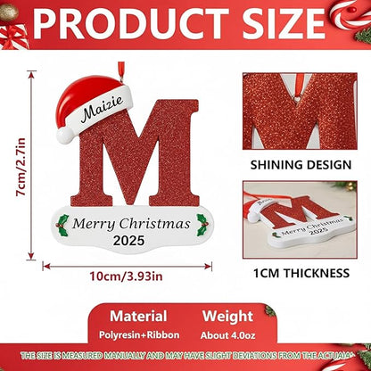 2025 Personalized Initial Christmas Ornaments – MBBEST 3D Letter Ornaments with Name, Custom UV Printed A–Z Initial Ornament for Christmas Tree, Unique Xmas Gifts for Family, Kids & Friends
