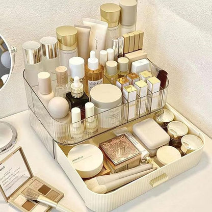 MIUOPUR Makeup Organizer with Stackable Drawers, Bathroom Vanity Organizers and Storage, Ideal for Desk and Dresser Countertops, Great for Cosmetics, skincare, Lipsticks, Nail Care -Cream