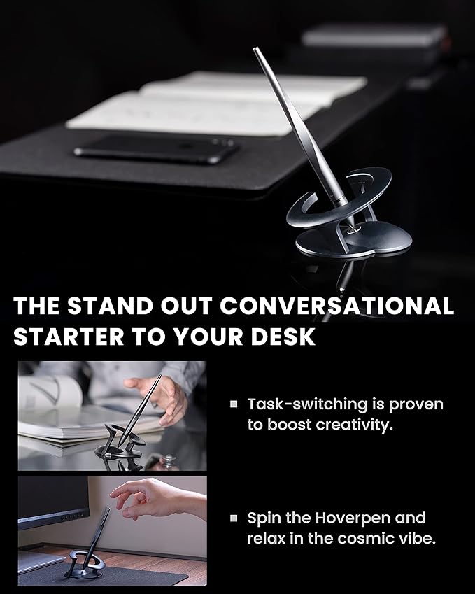 novium Hoverpen Interstellar - Space Black, Ballpoint Pen, Unique Conversational Starter, Premium Futuristic Design, Precision Flow Ink, Schmidt Ballpoint Cartridges