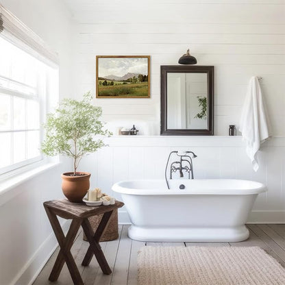 KBKBART Framed Vintage Landscape Wall Art Prints, Retro Muted Green Forest Valley Nature Wilderness Canvas Painting, Farmhouse Decor Wall Art for Bedroom, Bathroom,Vintage Wall Decor(8"x10")