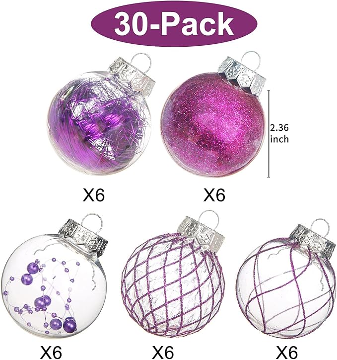 Clear Christmas Ball Ornaments, 30ct 2.36" Plastic Shatterproof Christmas Decorations Ornament Xmas Ball Hanging Ornaments for Christmas Tree for Halloween Christmas Party Wedding Anniversary
