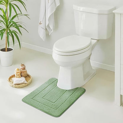GRANNY SAYS Toilet Rugs U Shaped Washable Non Slip, Toilet Mats for Bathroom Soft Plush Shaggy Absorbent, Microfiber Bath Mats for Bathroom Toilets Cute Decor, 20" x 24", Green