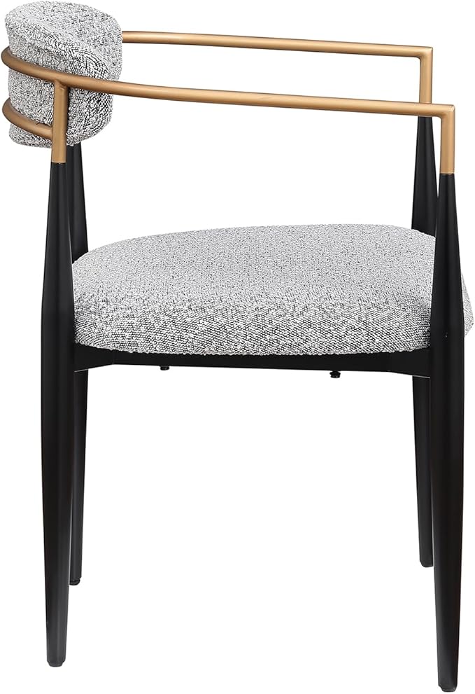 Morden Fort Modern Boucle Dining Chairs Set of 2, Grey Upholstered Dining Chairs with Black Metal Legs and Gold Armrest, for Kitchen, Living Room and Café