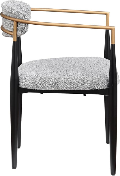Morden Fort Modern Boucle Dining Chairs Set of 2, Grey Upholstered Dining Chairs with Black Metal Legs and Gold Armrest, for Kitchen, Living Room and Café