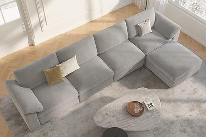 EASE MOOSE Oversized Sectional Modular Sofa with Ottoman,Comfty L Shape Sectional Deep Modular Sofa,Cloud Couch for Living Room,Removable Cover