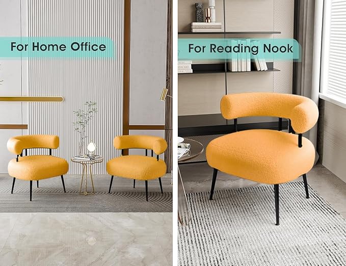 Modern Accent Chair, Round Upholstered Barrel Armchair for Small Spaces, Fluffy Side Corner Sherpa Chair for Living Room, Bedroom