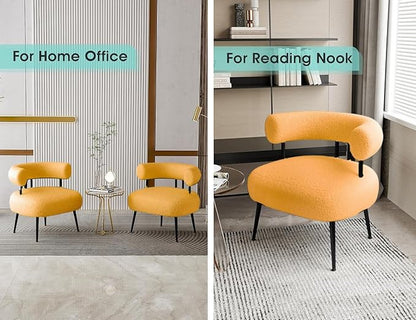 Modern Accent Chair, Round Upholstered Barrel Armchair for Small Spaces, Fluffy Side Corner Sherpa Chair for Living Room, Bedroom