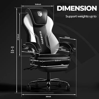 Ergonomic Office Chair with Adjustable Headrest and Footrest, High Back Desk Chair with Linkage Armrests, Reclining Swivel Chair for Home Office, Executive Office Chair (White)
