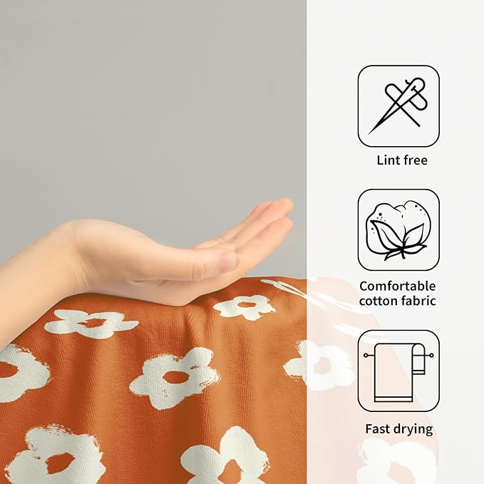 Modern Style Kitchen Towels Set of 2 Orange Floral Microfiber Dish Towels Kitchen