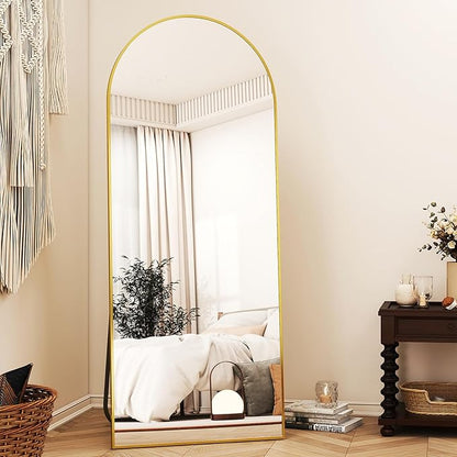 56" x21 Arched Full Length Mirror Floor Mirrors with Aluminum Alloy Frame Free-Standing Wall Mounted Floor Mirrors or Large Dressing Mirror, Gold Mirror Full Length