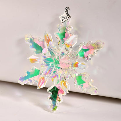 2025 Annual Edition Snowflake Crystal Christmas Ornaments,Christmas Tree Ornaments Crystal Sun Catcher Home Hanging Decor(25-Dreamy Pink)