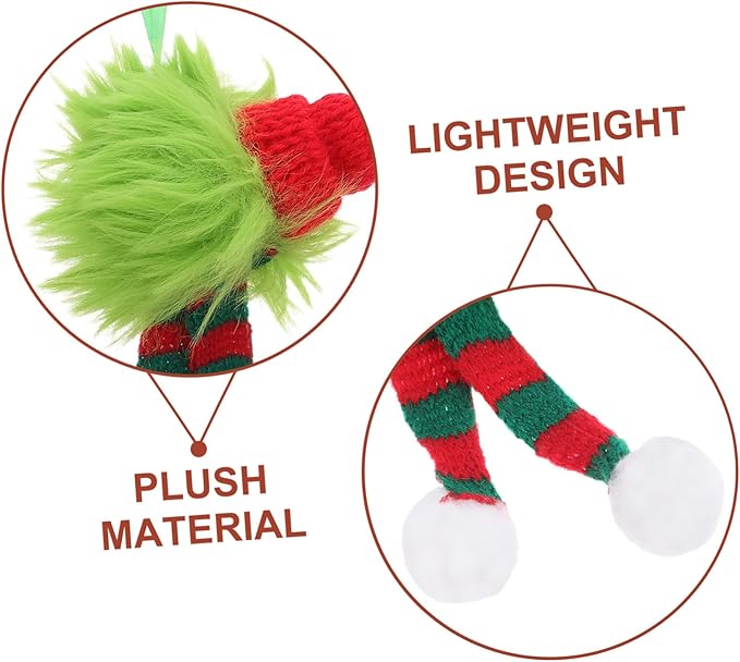 VILLCASE 6pcs Holiday Furry Christmas Decorations Plush Pom Pom Balls with Santa Hat and Striped Scarf Soft Long Plush Hanging Ornaments for Indoor Outdoor Seasonal Party Decor