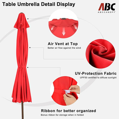 ABCCANOPY 10ft Scalloped Patio Umbrella, Outdoor Table Umbrella with Tilt and Crank, Fiberglass Ribs Deck Umbrella for Patio, Pool, Garden, Picnic (Red)